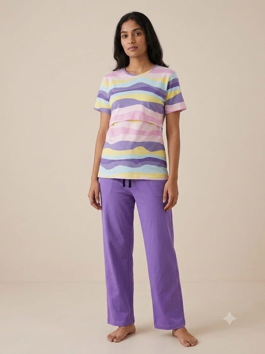 Pastel Rainbow Wave Feeding T-Shirt with Palazzo