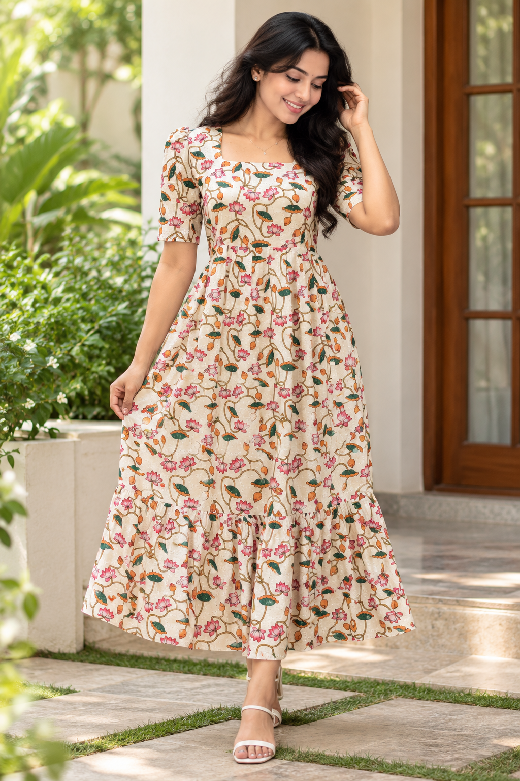 White Lotus Floral Printed Hakoba Non-feeding Maxi