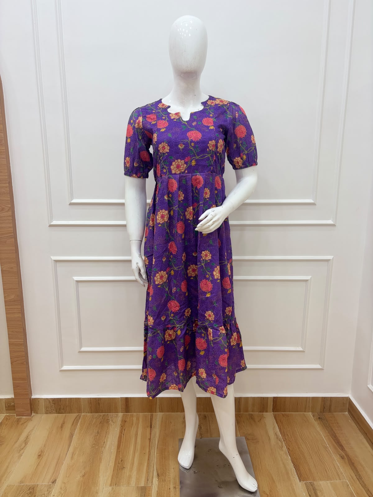 Purple Floral Printed Hakoba Feeding Maxi