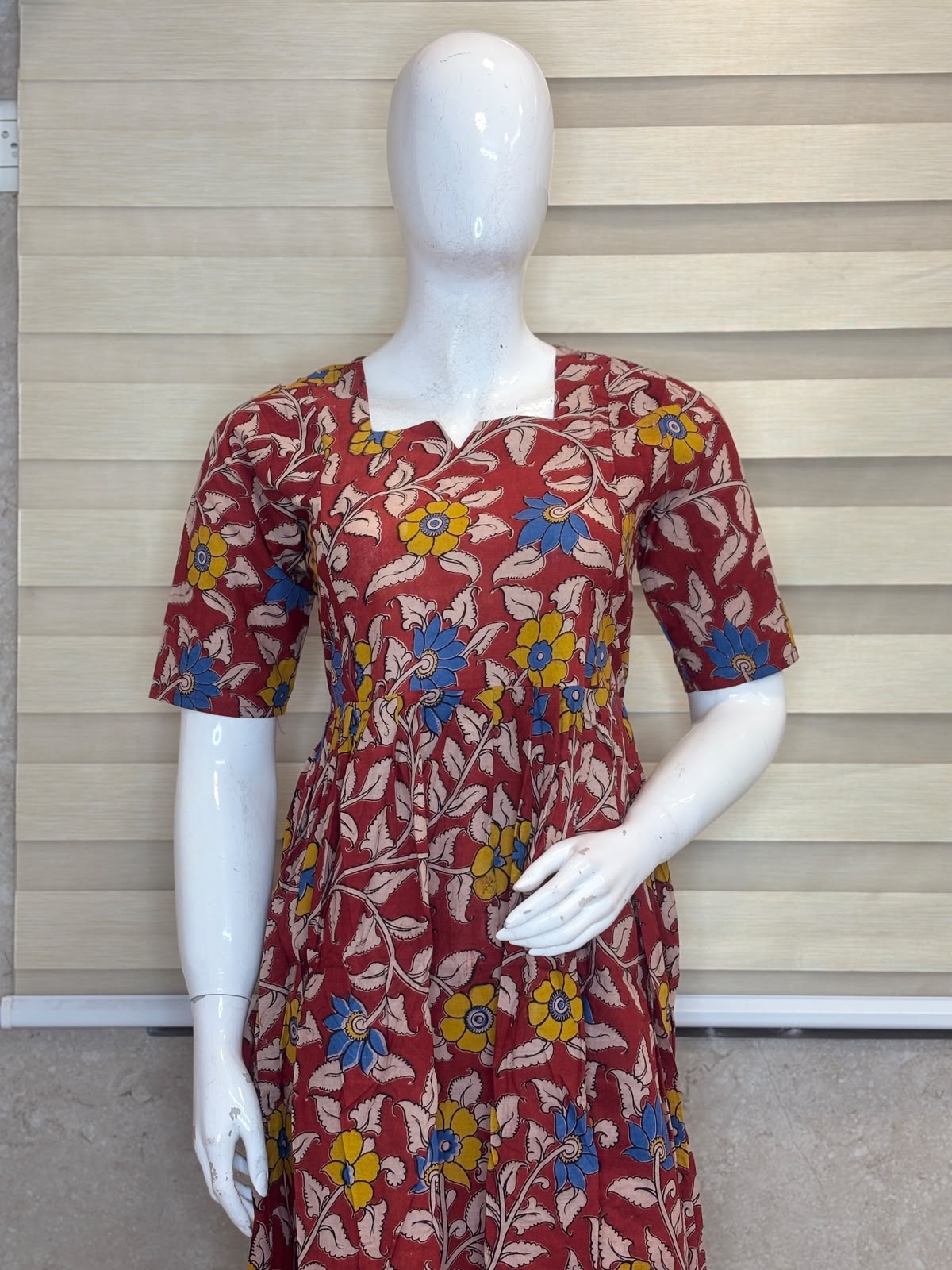 Brick Red Floral Vine Kalamkari Feeding Maxi
