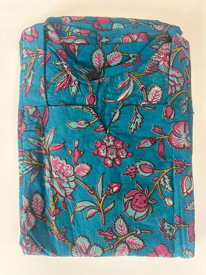 Teal Pink Floral Vine Kalamkari Printed Feeding Maxi