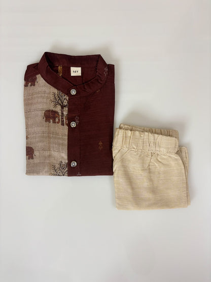 Traditional Elephant Printed Kids Ethnic Shirt and Shorts Set