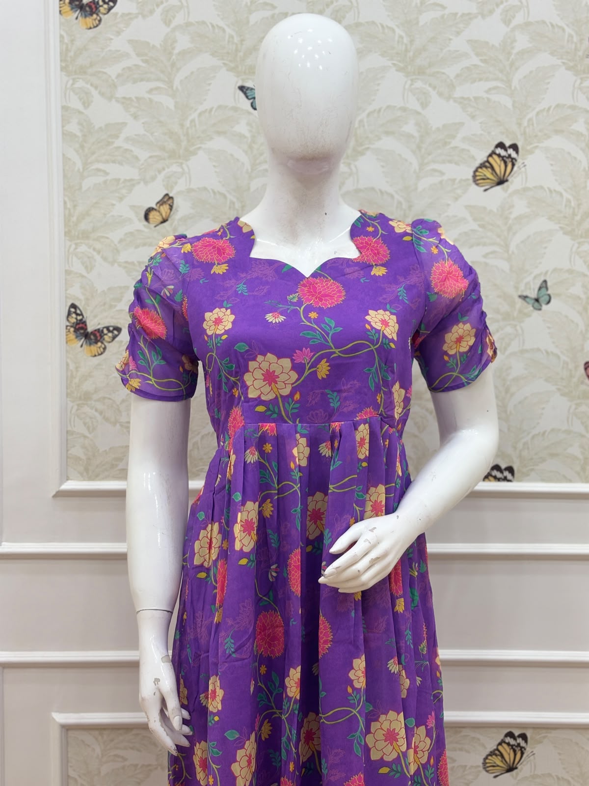 Purple Floral Printed Georgette Non Feeding Maxi