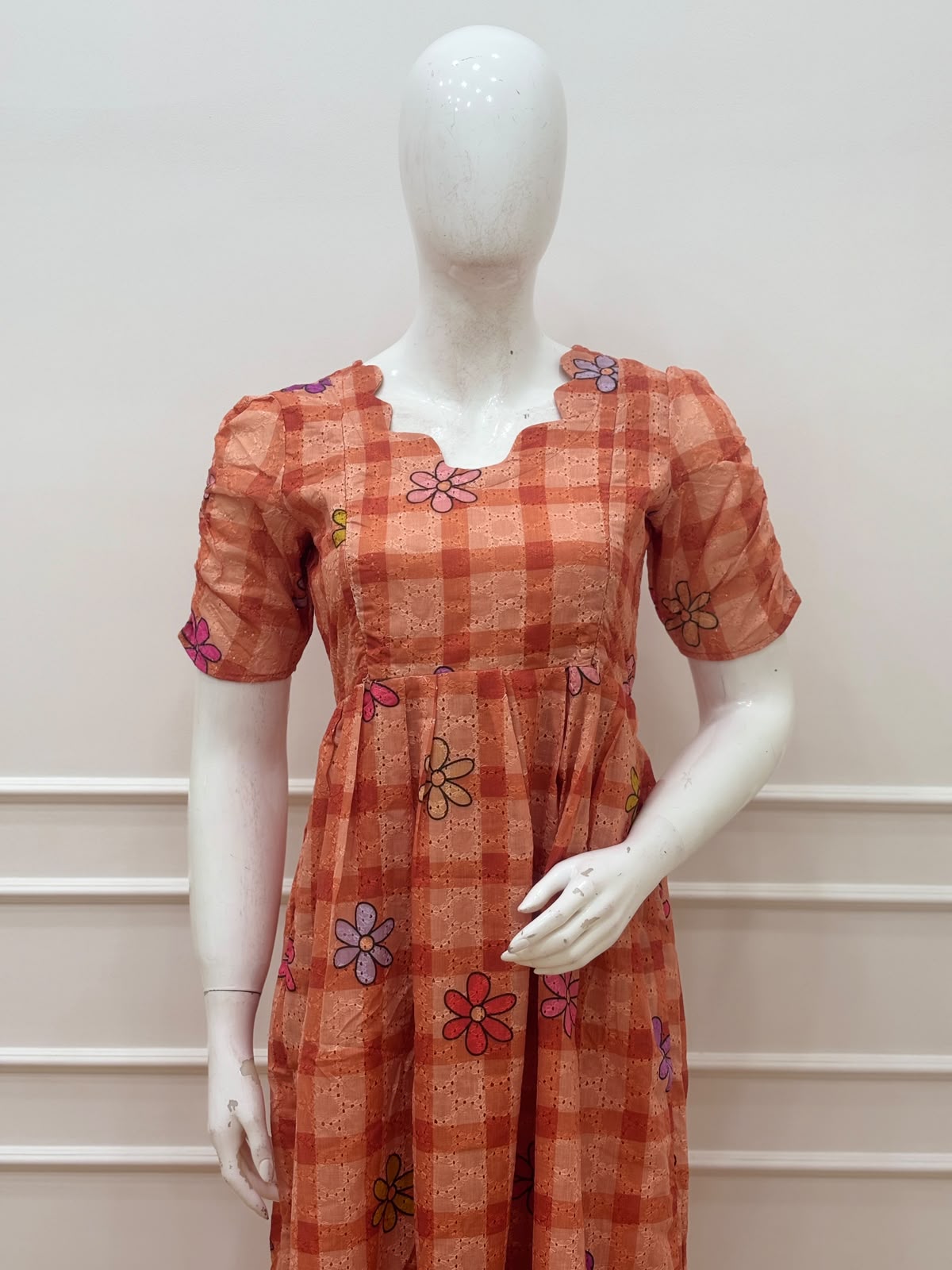 Rust Checks with Floral Print Hakoba Feeding Maxi