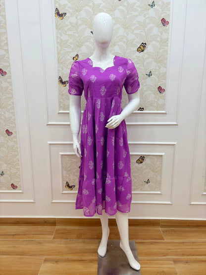 Lavender Blossom Printed Non-Feeding Georgette Maxi