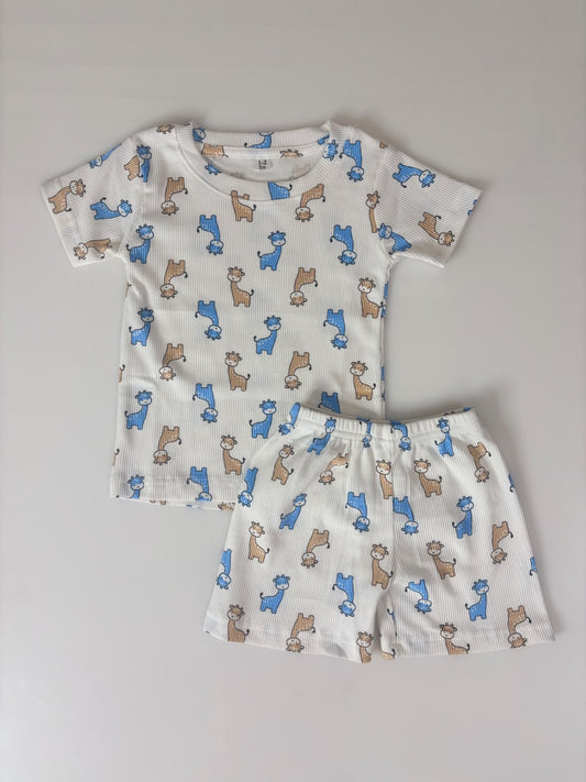 Cute Giraffe Printed Kids Rib T-shirt and Shorts Set