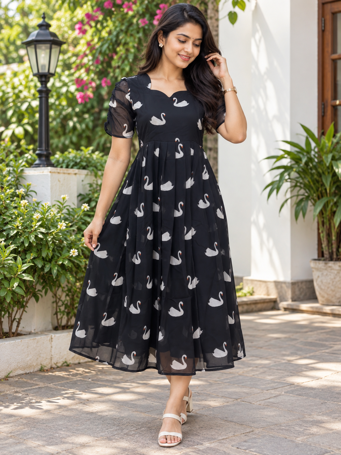 Black Swan Printed Georgette Non Feeding Maxi