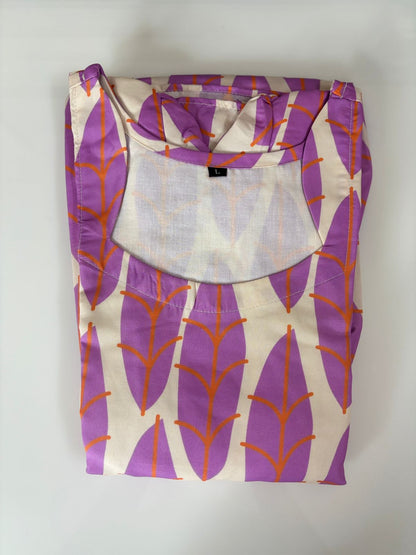 Lavender Leaf Printed Blended Cotton Non Feeding Maxi