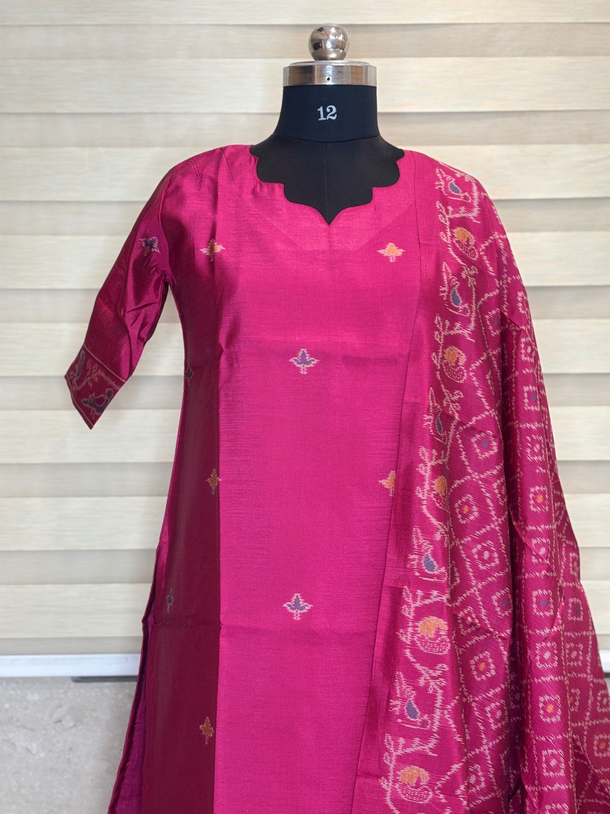 Elegant Rose Jamdhani Silk Kurti With Duppata 2 Piece Set
