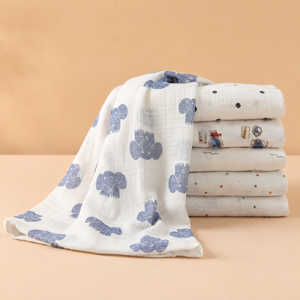 Cute Elephant Printed 100 Percent Cotton Muslin Towel