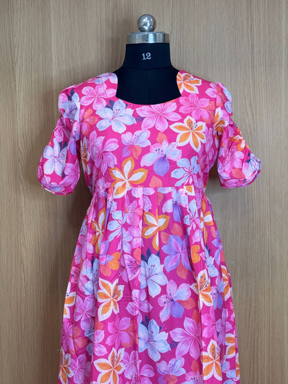Pink Bloom Floral Printed Blended Cotton Non Feeding Maxi