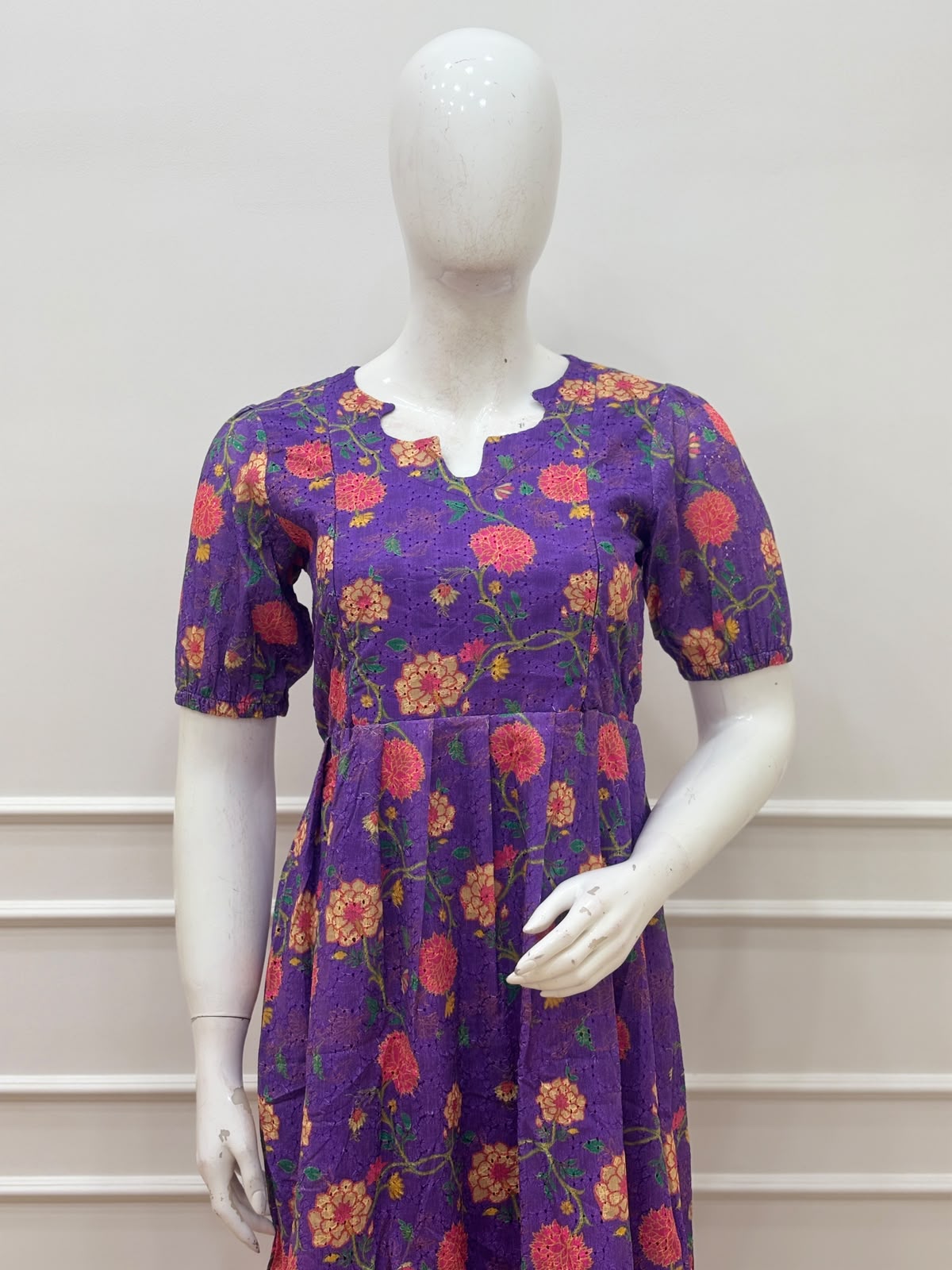 Purple Floral Printed Hakoba Feeding Maxi