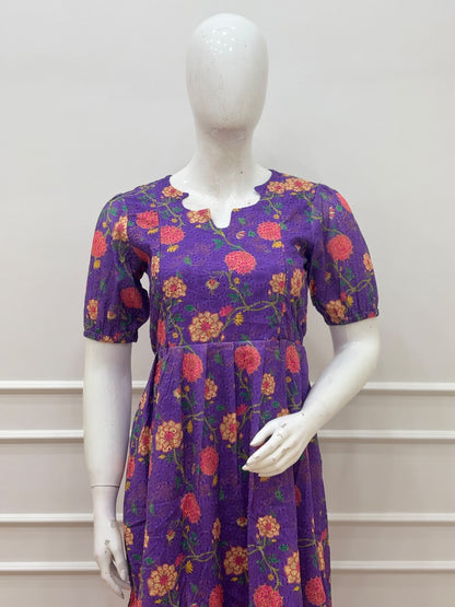 Purple Floral Printed Hakoba Feeding Maxi