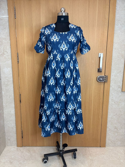 Royal Blue Ethnic Printed Blended Cotton Non Feeding Maxi