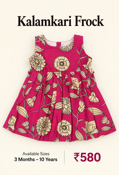 Rani Pink Floral Kalamkari Kids Outdoor Wear