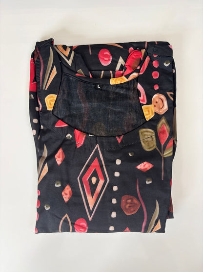 Black Geometric Printed Blended Cotton Non Feeding Maxi