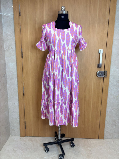 Lavender Leaf Printed Blended Cotton Non Feeding Maxi