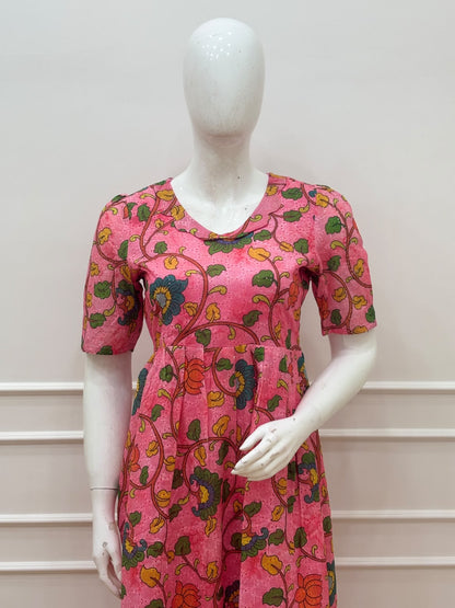 Pink Floral Bloom Printed Hakoba Non-feeding Maxi