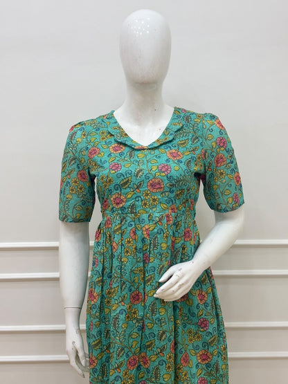 Green Bloom Printed Hakoba Non-feeding Maxi