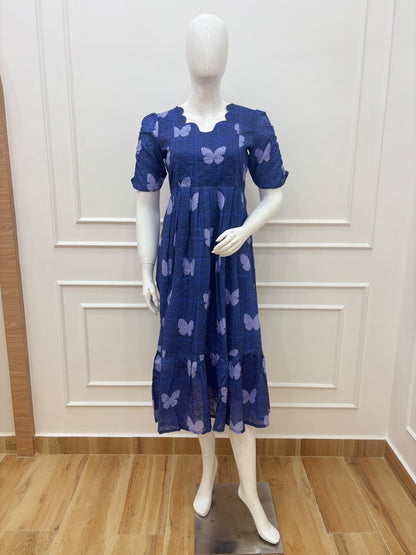 Indigo Butterfly Printed Hakoba Feeding Maxi