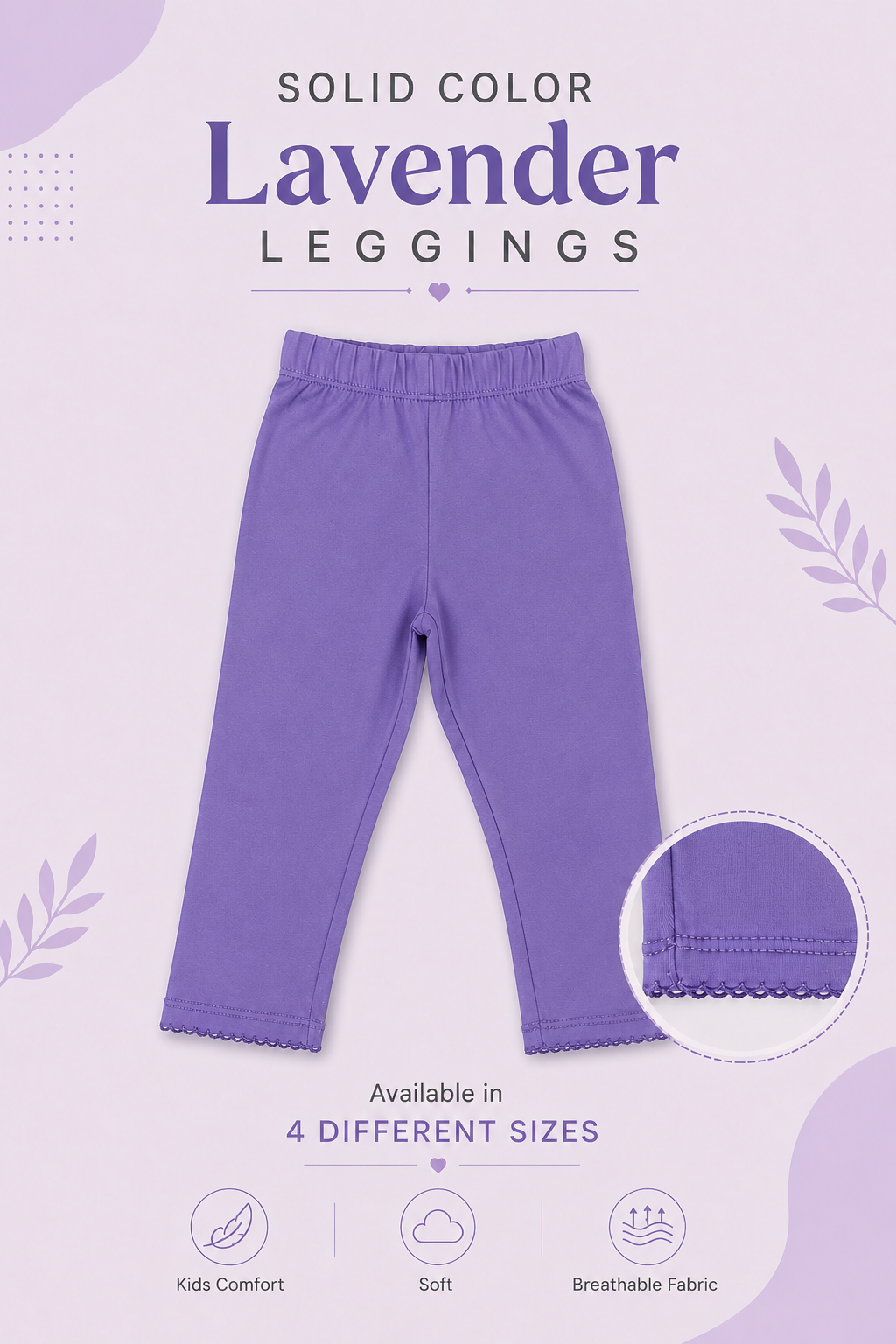 Solid Lavender Color Leggings With Picoding