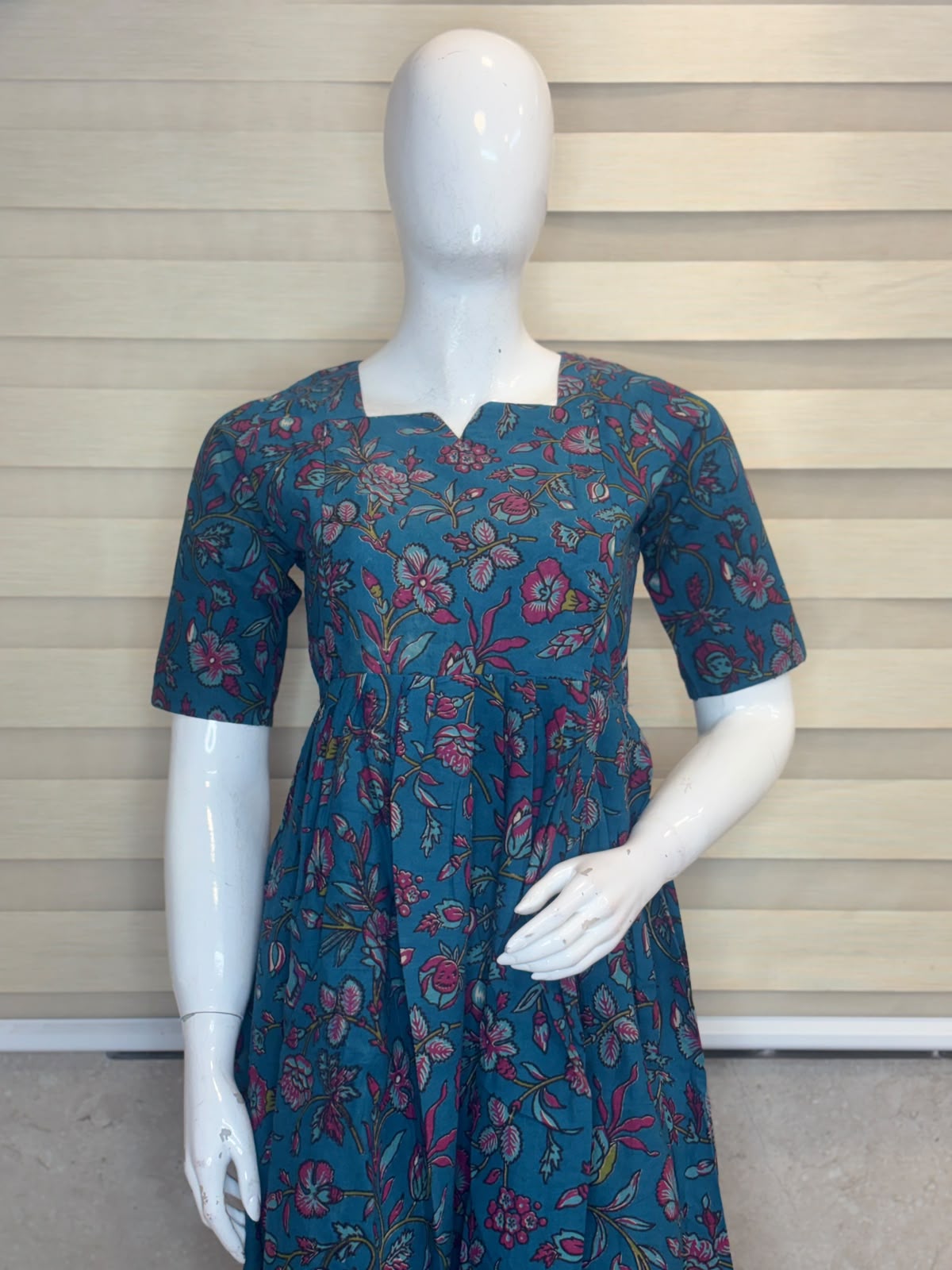 Teal Pink Floral Vine Kalamkari Printed Feeding Maxi
