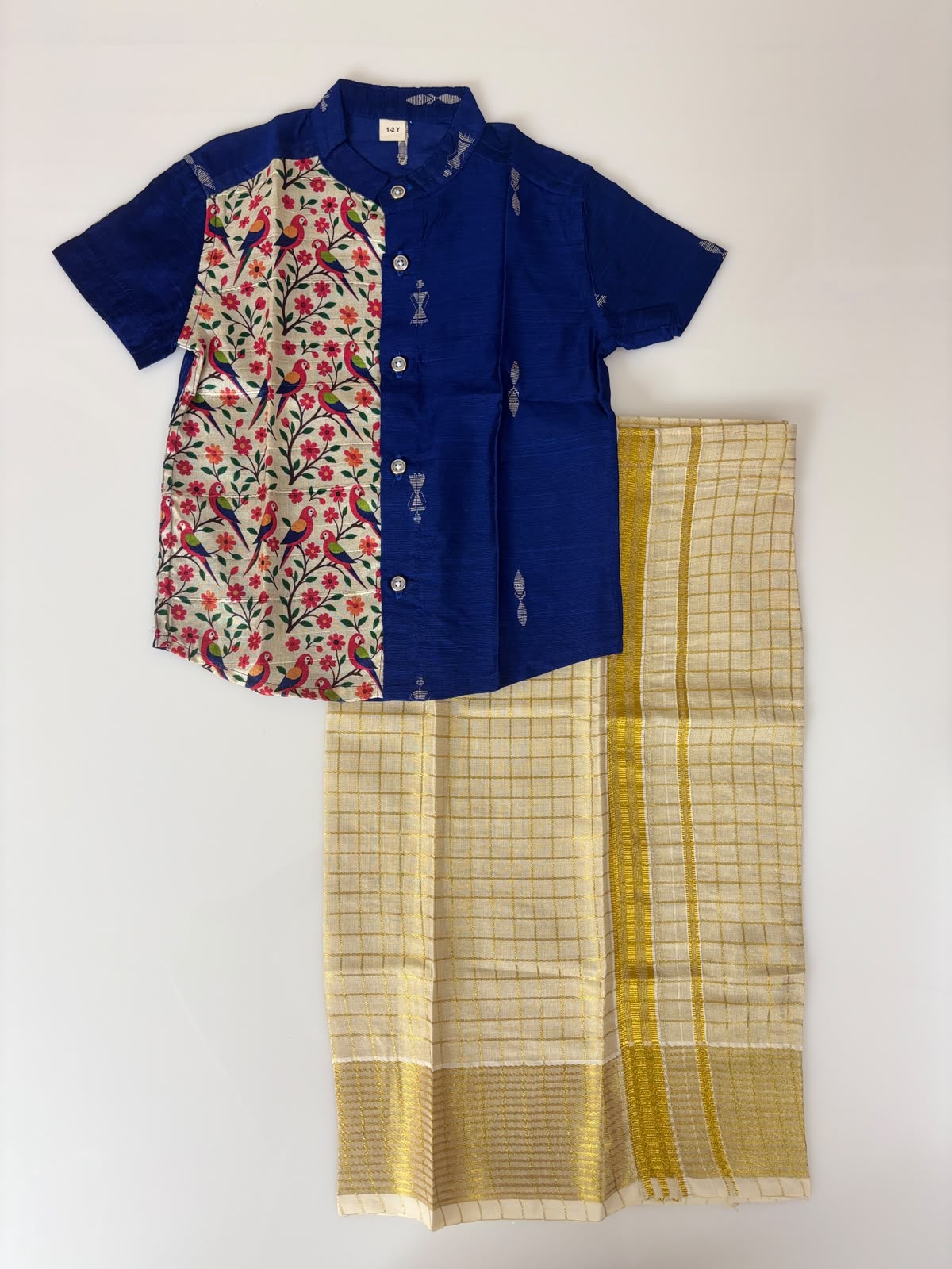 Peacock Printed Boys Shirt and Dhoti Set