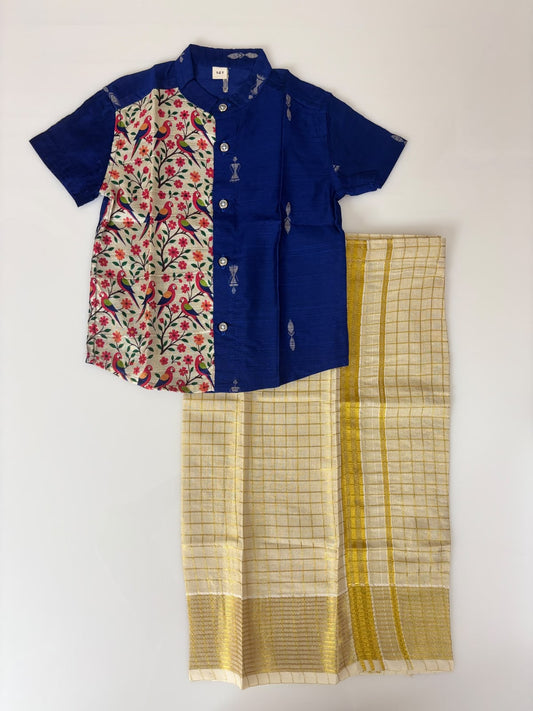 Peacock Printed Boys Shirt and Dhoti Set
