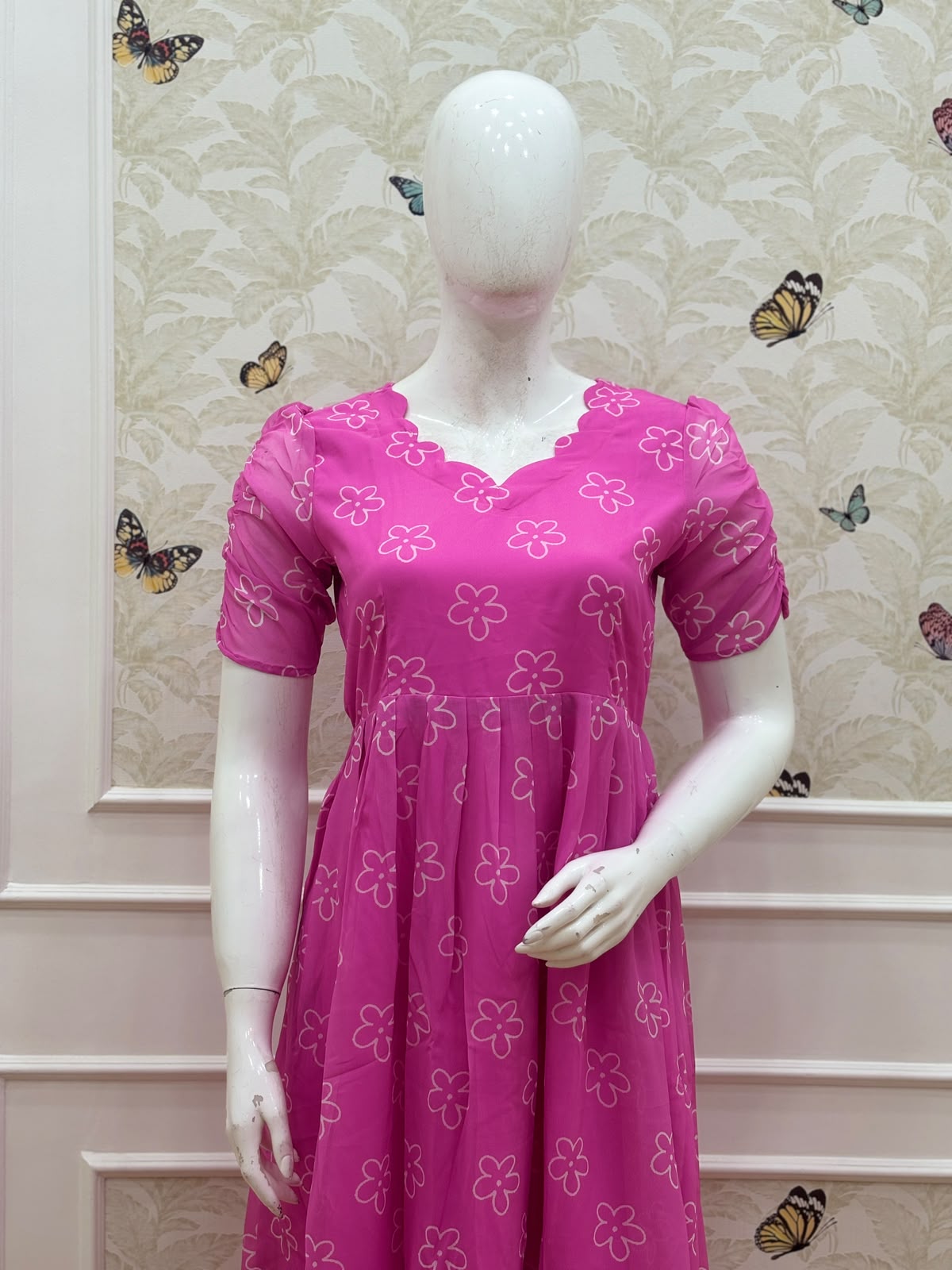 Pink Bloom Floral Printed Georgette Non Feeding Maxi