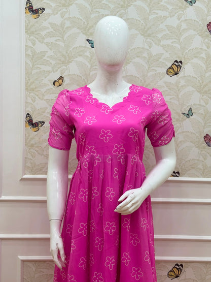 Pink Bloom Floral Printed Georgette Non Feeding Maxi