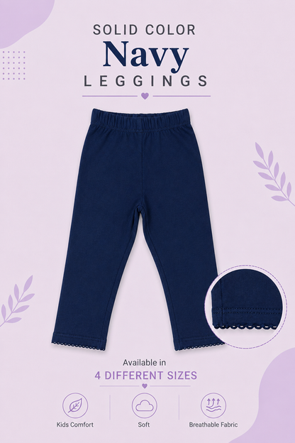Solid Navy Color Leggings With Picoding