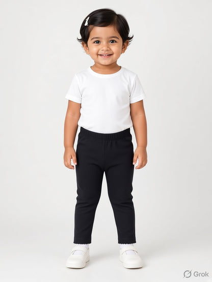 Solid Black Color Leggings With Picoding