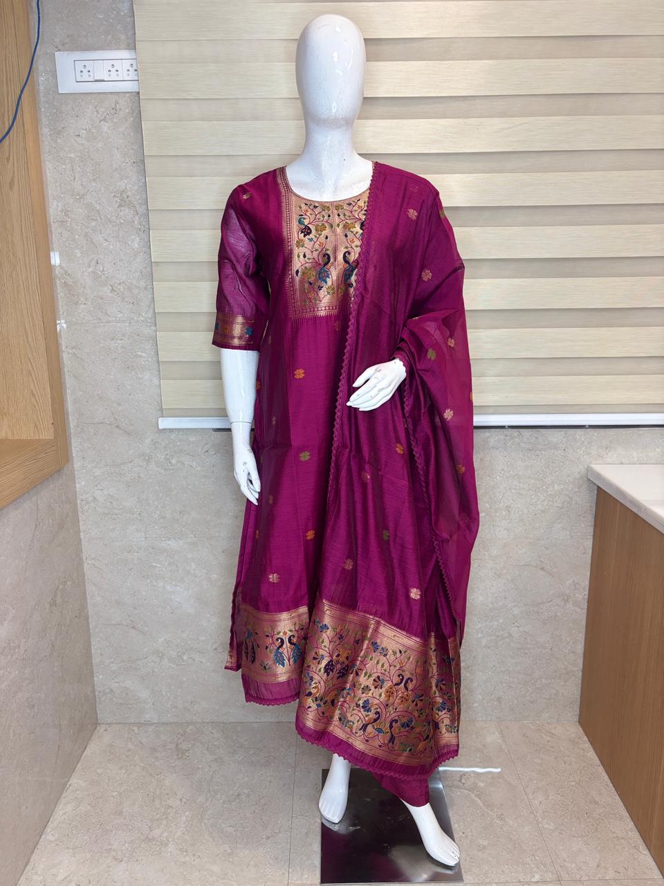Elegant Rose Patola Silk Kurta Set With Duppata