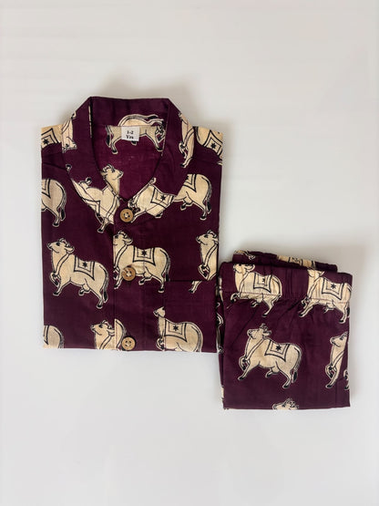 Maroon Cow Printed boys outdoor wear set