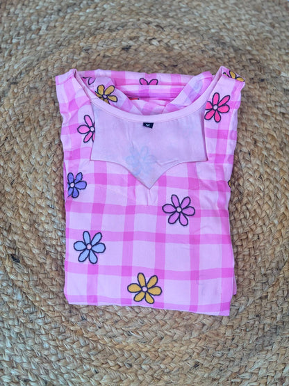 Checked Pink Bloom Printed Georgette Non Feeding Maxi