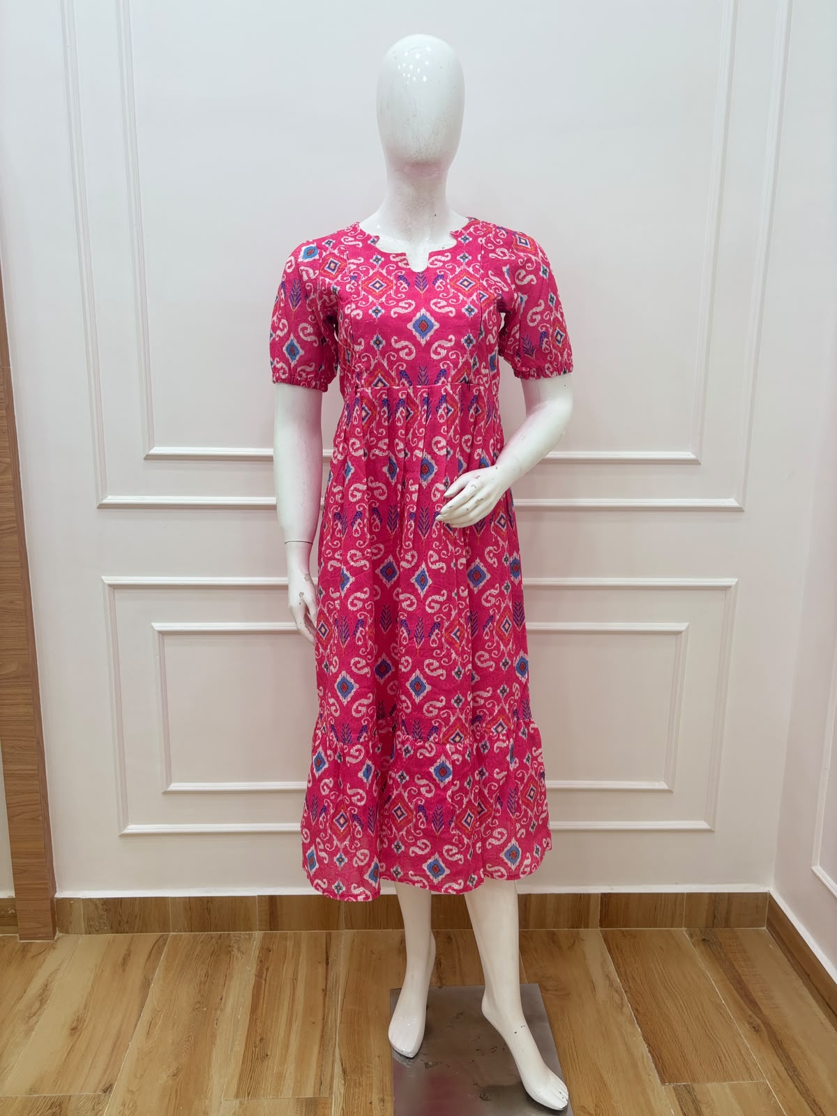Pink Ikat Print Hakoba Feeding Maxi