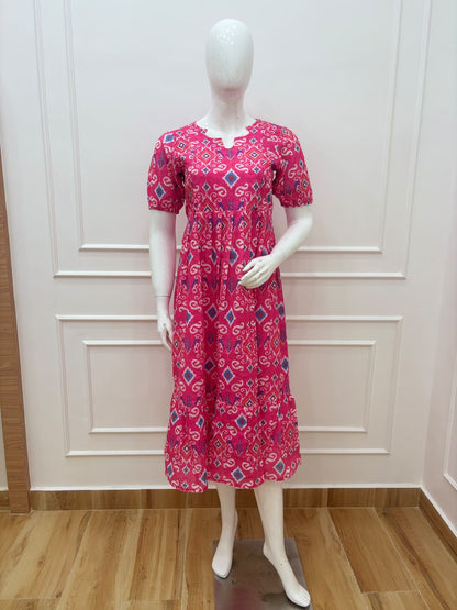 Pink Ikat Print Hakoba Feeding Maxi