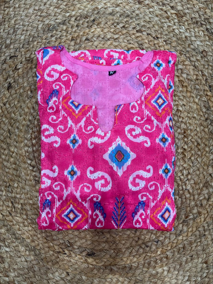 Pink Ikat Print Hakoba Feeding Maxi