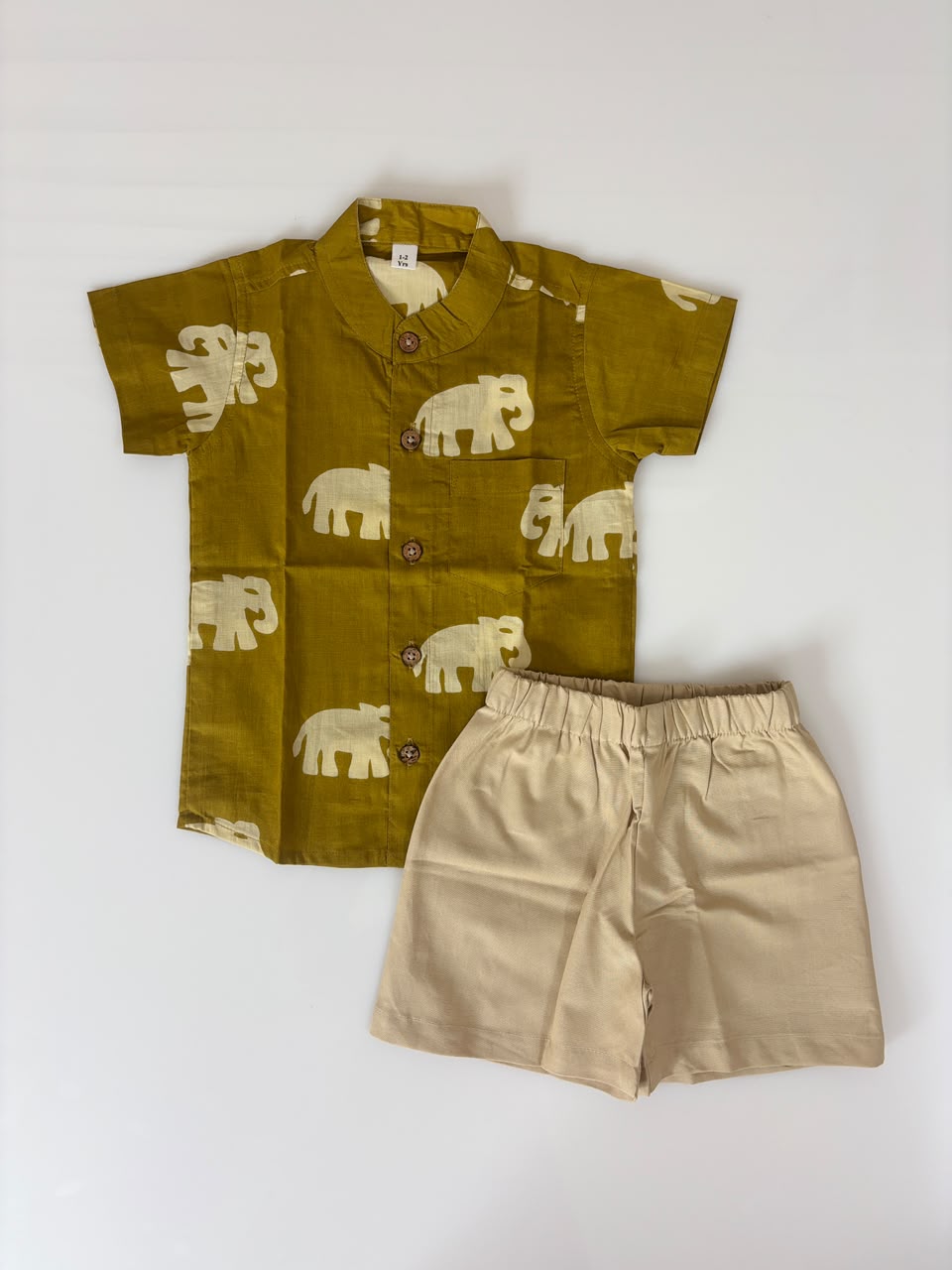 Mustard elephant printed boys outdoor wear set