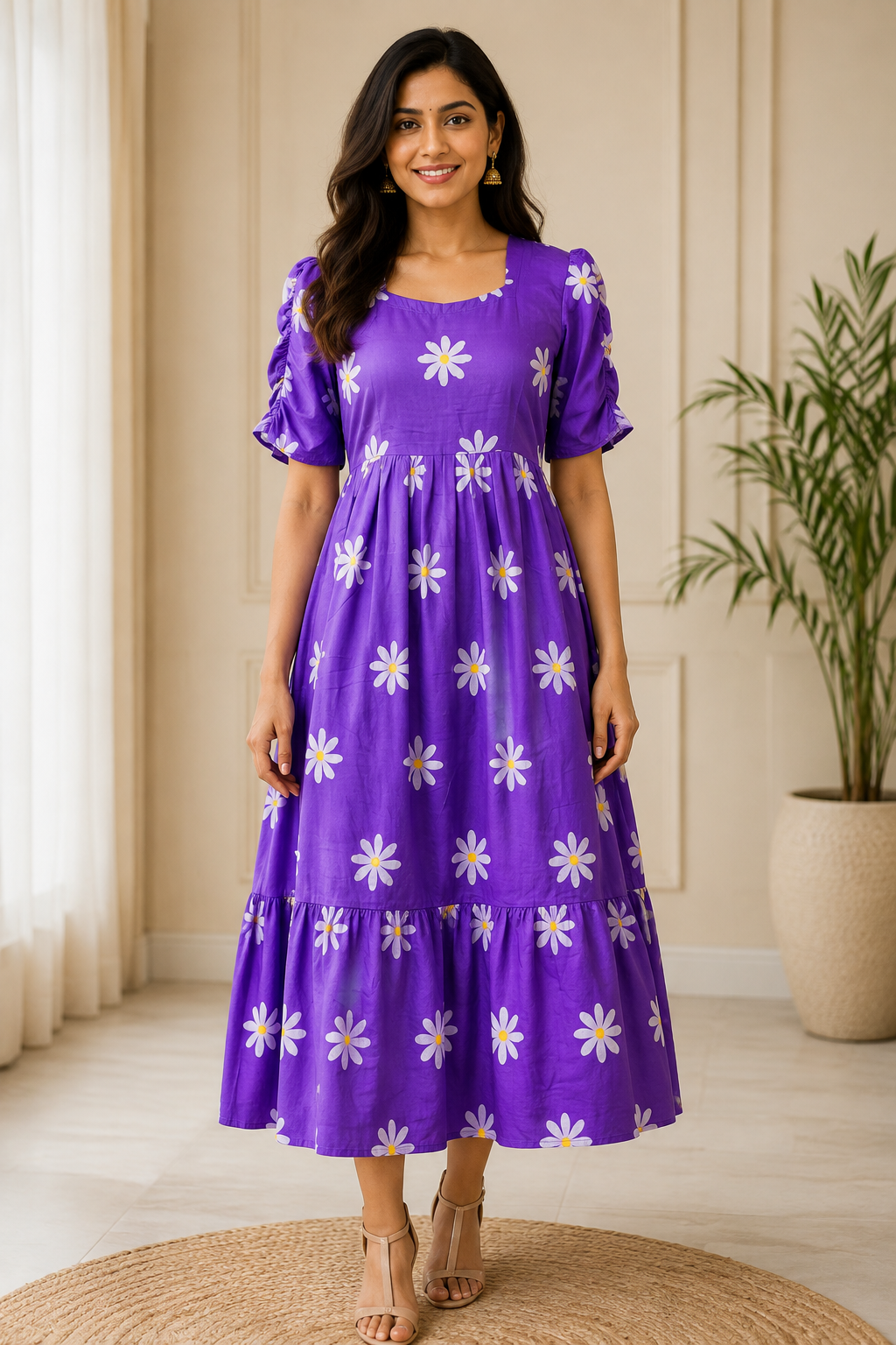 Lavender Floral Blended Cotton Non Feeding Maxi