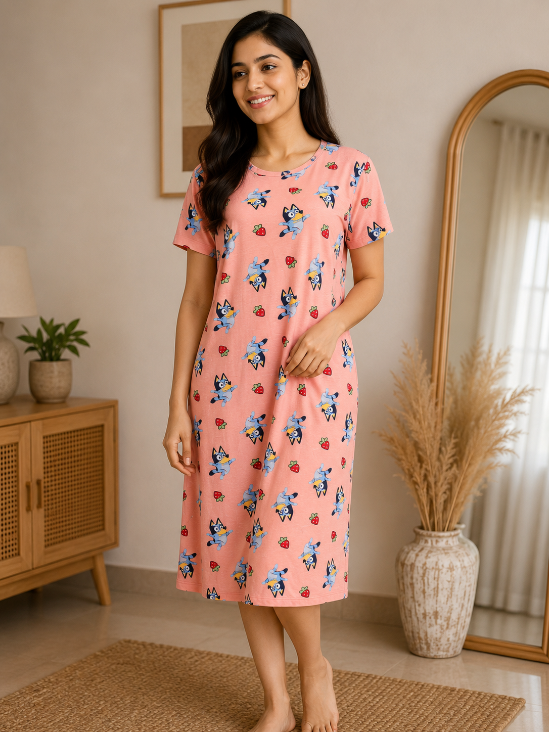 Peach Bluey Cartoon Character Print Lounge Tunic