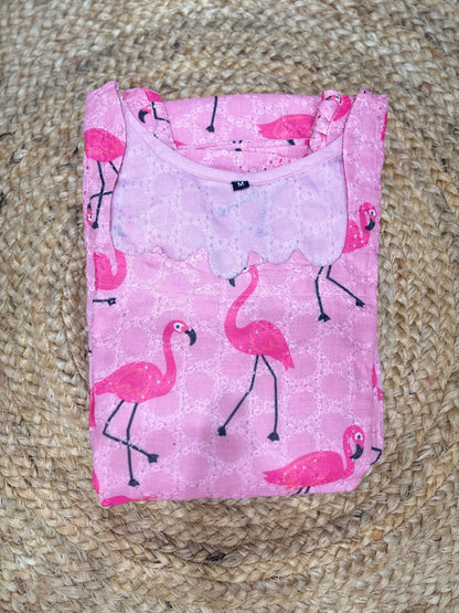 Pink Swan Printed Hakoba Non-feeding Maxi
