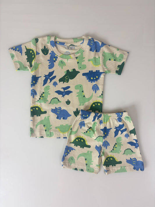 Dinosaur Printed Kids Rib T-shirt and Shorts Set