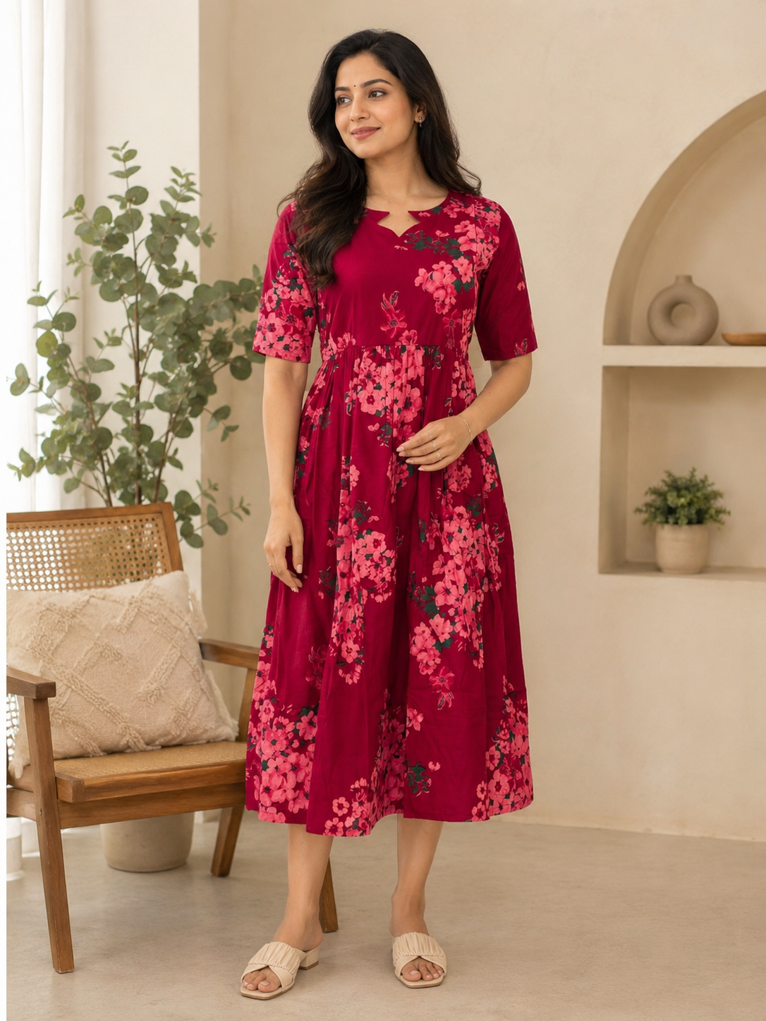 Berry Floral Bouquet Print Feeding Maxi