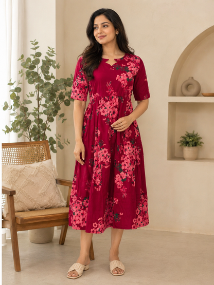 Berry Floral Bouquet Print Feeding Maxi