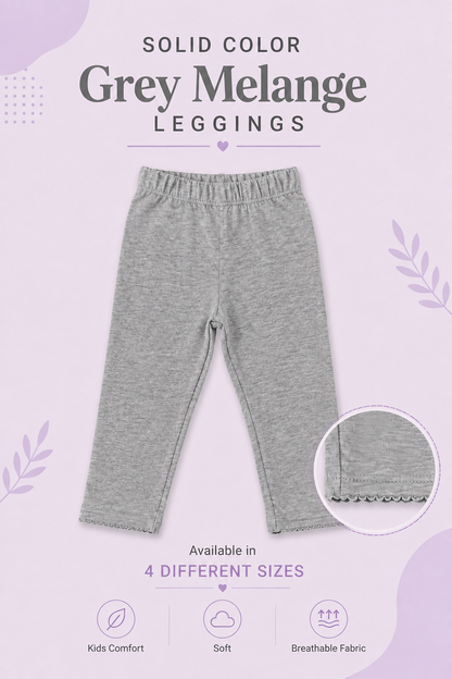 Solid Grey Melange Color Leggings With Picoding