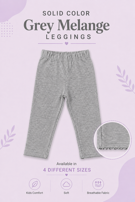 Solid Grey Melange Color Leggings With Picoding