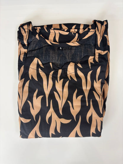 Black Beige Floral Printed Blended Cotton Non feeding Maxi