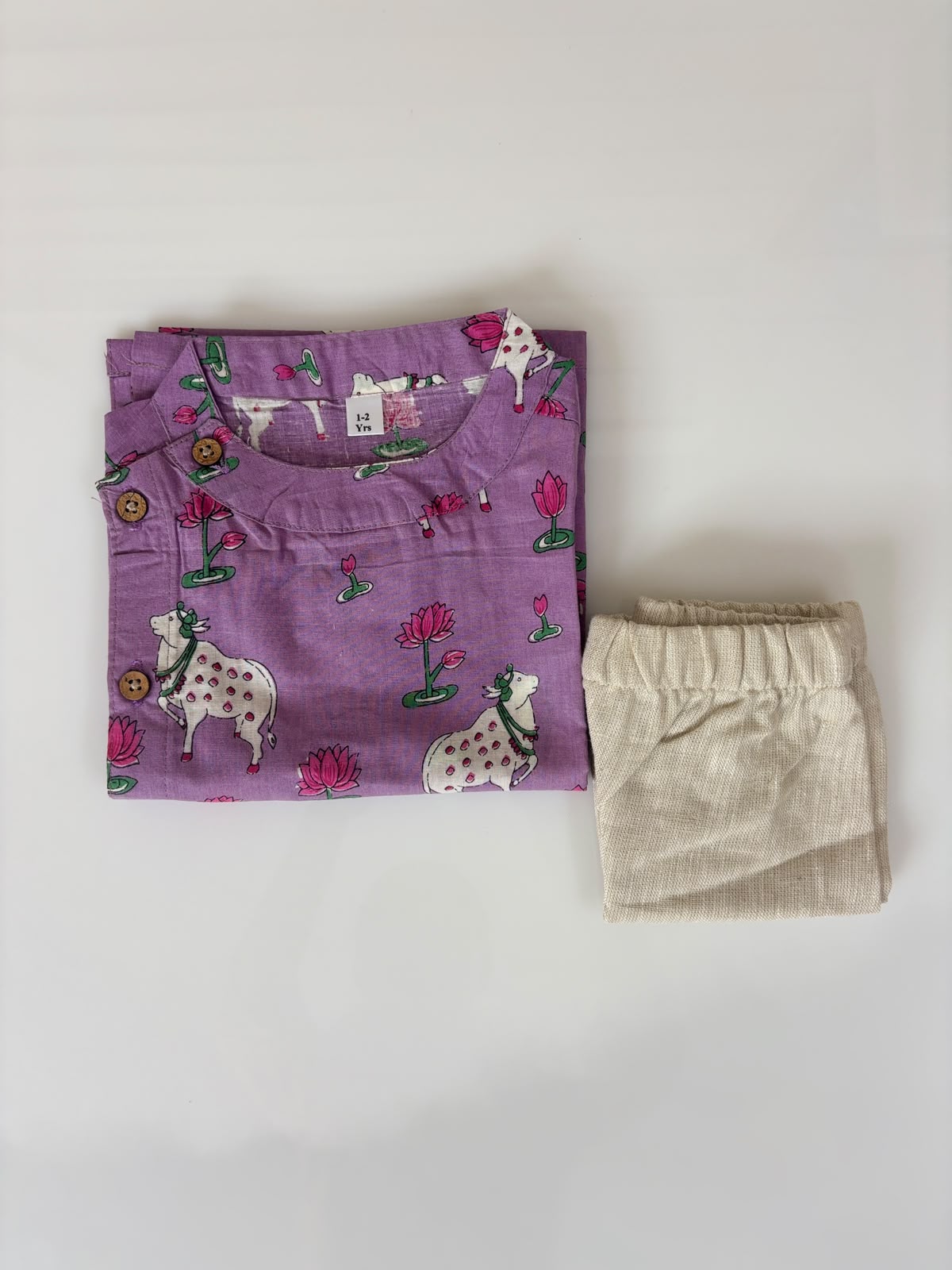 Lavender Traditional Cow Printed boys outdoor wear set