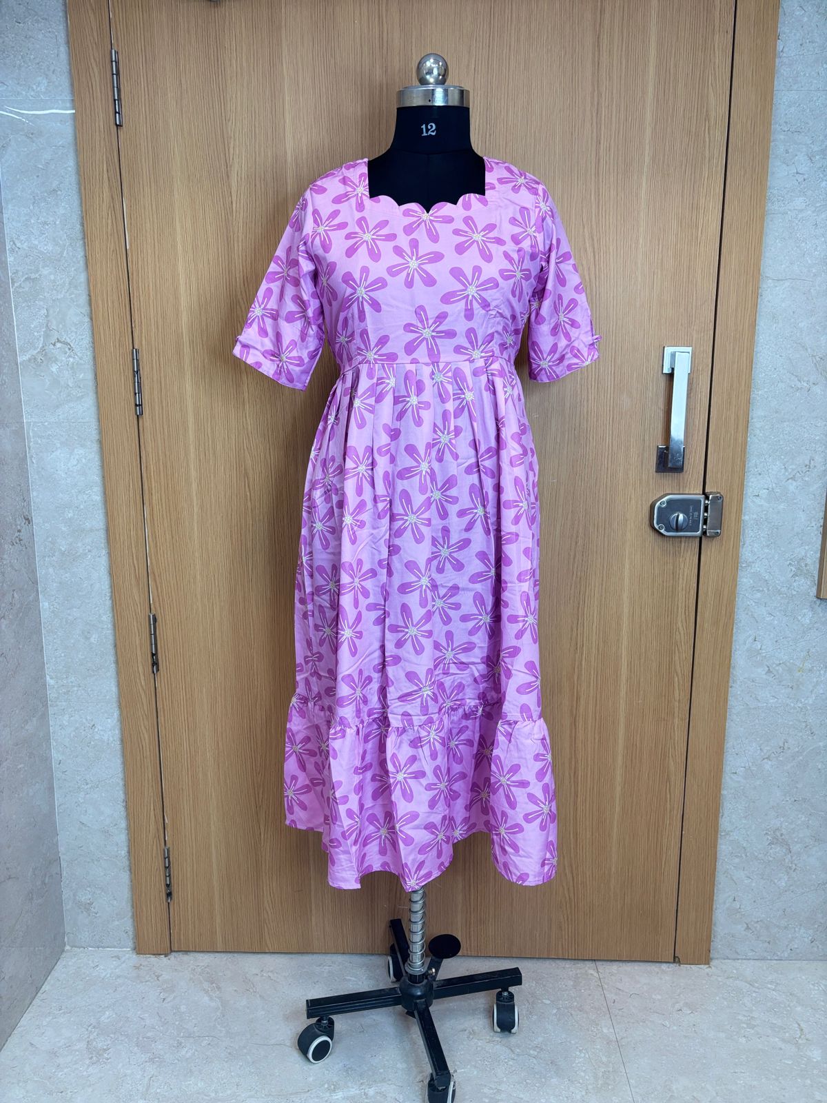 Lavender Pinkie Floral Blended Cotton Non Feeding Maxi